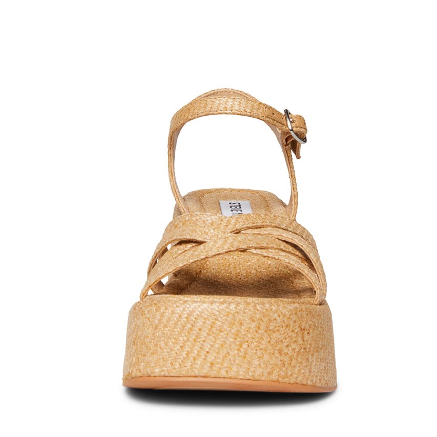 Sandalias de Plataforma Steve Madden Crazy30 Raffia Mujer Beige | ES SJ8436